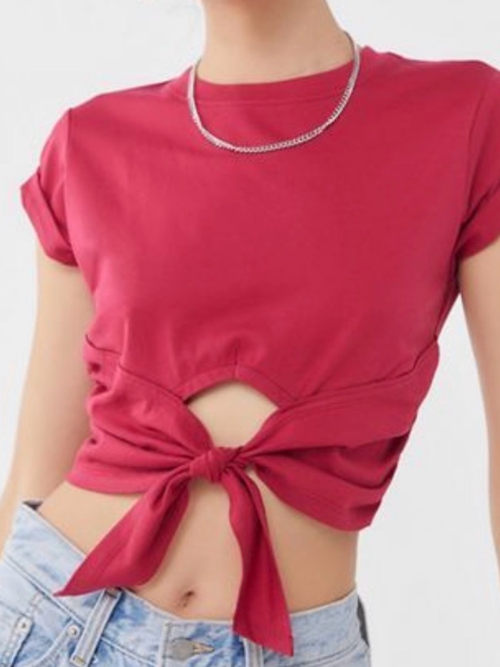 Urban Outfitters Berry Red Tie-Front Crop Top
